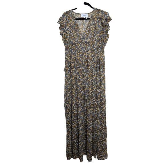 NEW BA&SH Samanta Maxi Dress Womens Large Black Floral Ruffled Georgette Carbone - Picture 2 of 7